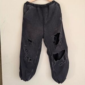 Free People Distressed Black Washed Jeans